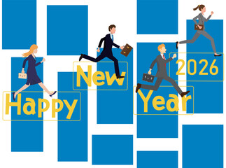 ビジネスマンたちの新年のあいさつのイメージ素材。