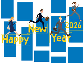 ビジネスマンたちの新年のあいさつのイメージ素材。