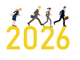 ビジネスマンたちの新年のあいさつのイメージ素材。