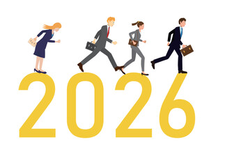 ビジネスマンたちの新年のあいさつのイメージ素材。