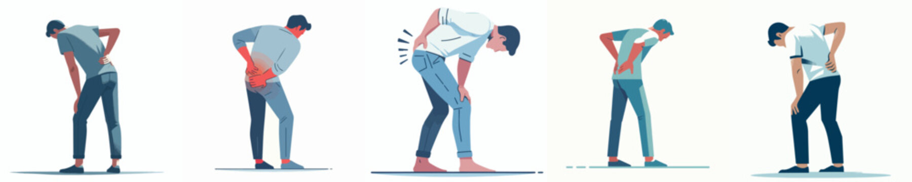 vector full body of a man gesturing with back pain