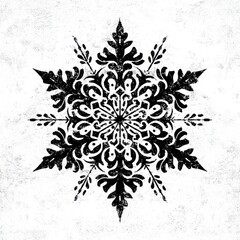 Intricate black snowflake illustration.