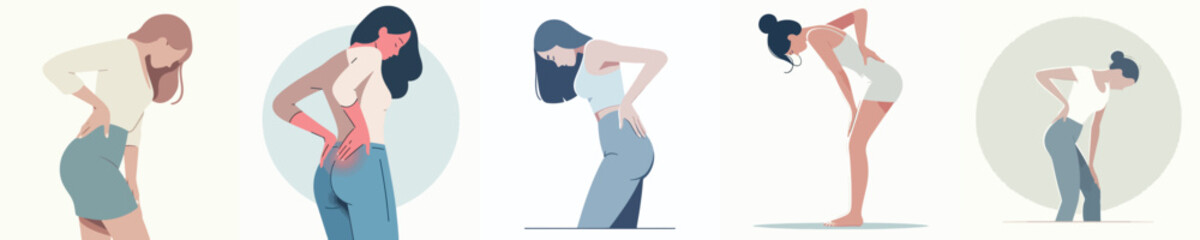 vector of a woman gesturing with back pain