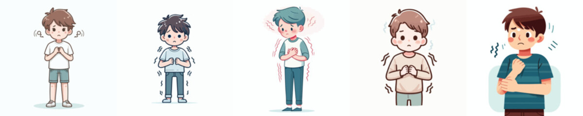 vector of a little boy with a nervous shaking gesture