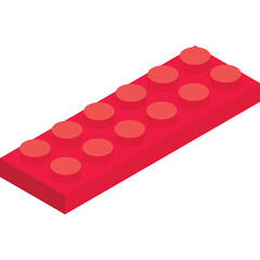 A Red Plastic Building Block Toy With Raised Circular Studs On Top On A White Background