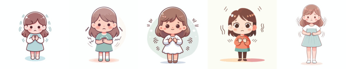 vector of a little girl with a nervous shaking gesture
