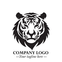 Powerful Head of Tiger Logo Symbol in Black on White Background with Bold Modern Minimalist Design