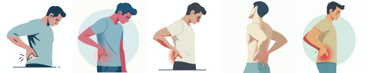 vector half body of a man gesturing with back pain