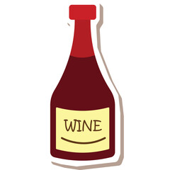 A Red Wine Bottle With a Yellow Label and Red Cap on a Transparent Background a Simple Graphic Illustration
