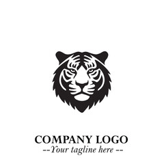 Powerful Head of Tiger Logo Symbol in Black on White Background with Bold Modern Minimalist Design