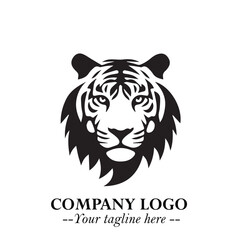Powerful Head of Tiger Logo Symbol in Black on White Background with Bold Modern Minimalist Design