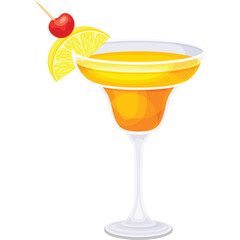 A Refreshing Orange Tropical Margarita Cocktail Garnished With A Cherry And Lemon Slice Isolated On A Transparent Background
