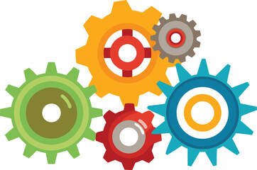 Dynamic interlocking gears symbolize teamwork, progress, and mechanical synergy in a vibrant, modern design.