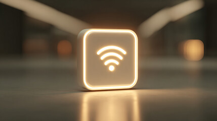 A modern floating wifi sign glows bright white against shifting backgrounds, symbolizing seamless connection, digital freedom, and the evolving future of communication in a sleek technological world.