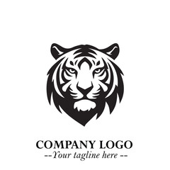 Powerful Head of Tiger Logo Symbol in Black on White Background with Bold Modern Minimalist Design