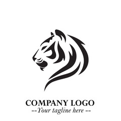 Powerful Head of Tiger Logo Symbol in Black on White Background with Bold Modern Minimalist Design