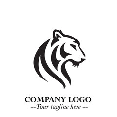 Powerful Head of Tiger Logo Symbol in Black on White Background with Bold Modern Minimalist Design