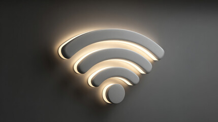 A modern floating wifi sign glows bright white against shifting backgrounds, symbolizing seamless connection, digital freedom, and the evolving future of communication in a sleek technological world.