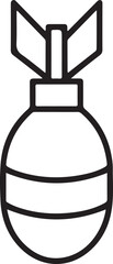 Simple outline icon of a bomb with fins and stripes
