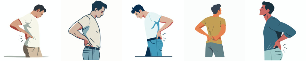 vector half body of a man gesturing with back pain