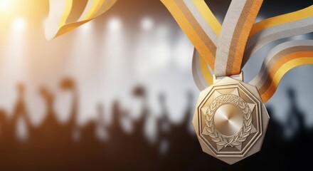 Abstract medal with ribbon details, accomplishment background, recognition aesthetic