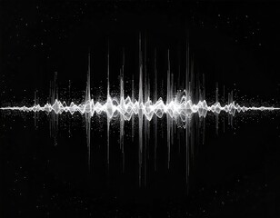 Abstract waveform in white over black background with tiny light dots
