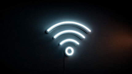 A modern floating wifi sign glows bright white against shifting backgrounds, symbolizing seamless connection, digital freedom, and the evolving future of communication in a sleek technological world.