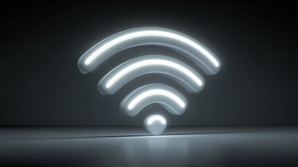 A modern floating wifi sign glows bright white against shifting backgrounds, symbolizing seamless connection, digital freedom, and the evolving future of communication in a sleek technological world.