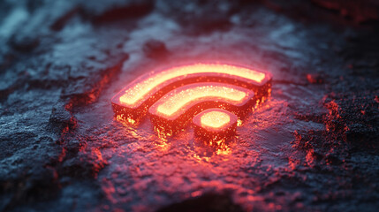 A modern floating wifi sign glows bright white against shifting backgrounds, symbolizing seamless connection, digital freedom, and the evolving future of communication in a sleek technological world.