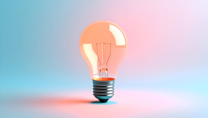 A single incandescent light bulb glows with warm orange light against a gradient blue and pink background.