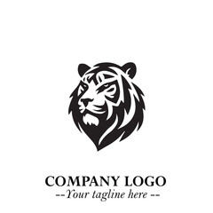 Powerful Head of Tiger Logo Symbol in Black on White Background with Bold Modern Minimalist Design