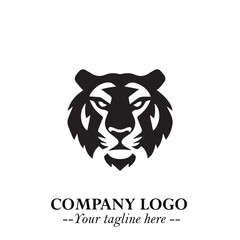 Powerful Head of Tiger Logo Symbol in Black on White Background with Bold Modern Minimalist Design