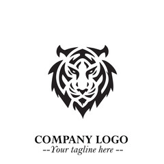 Powerful Head of Tiger Logo Symbol in Black on White Background with Bold Modern Minimalist Design