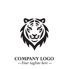 Powerful Head of Tiger Logo Symbol in Black on White Background with Bold Modern Minimalist Design