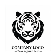 Powerful Head of Tiger Logo Symbol in Black on White Background with Bold Modern Minimalist Design