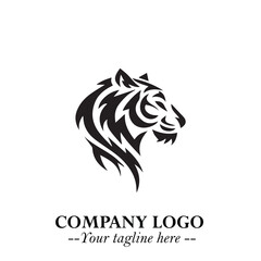 Powerful Head of Tiger Logo Symbol in Black on White Background with Bold Modern Minimalist Design