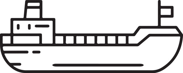 Simple outline illustration of a cargo ship with a flag