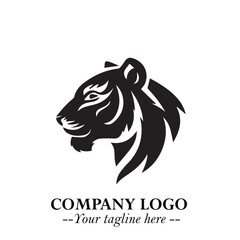 Powerful Head of Tiger Logo Symbol in Black on White Background with Bold Modern Minimalist Design