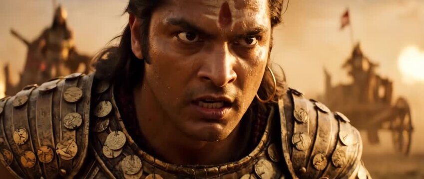 Fierce Duryodhana of Mahabharata Epic Ready for Kurukshetra War with Determination and Anger in Ancient India Setting