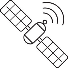 Simple hand drawn satellite transmitting signals through space illustration