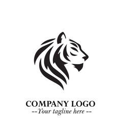 Powerful Head of Tiger Logo Symbol in Black on White Background with Bold Modern Minimalist Design