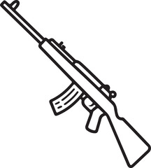 Simple line drawing of an assault rifle on a white background