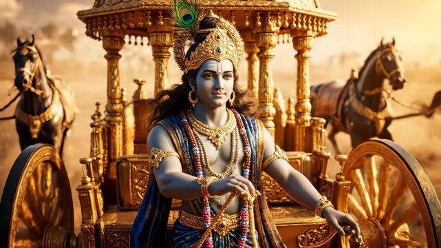 Lord Krishna Charioteer of Arjuna on Kurukshetra Battlefield, Guiding Through Dharma and the Bhagavad Gita s Teachings