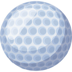 Close up of a white golf ball with dimples and reflections on a transparent background in a studio