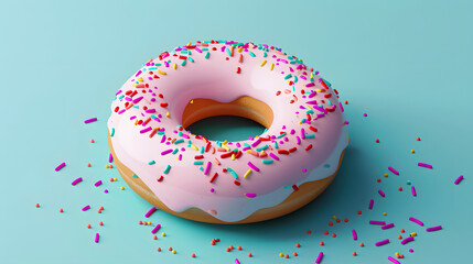 3d Isometric Donut With sprinkles pastel color