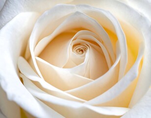 Close-up of a pristine, creamy-white rose revealing delicate layers