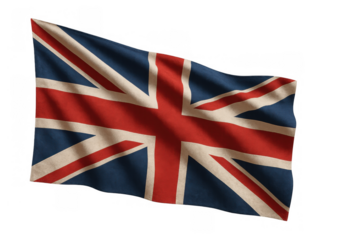 Union jack flag with vintage texture blowing, patriotic symbol of united kingdom, on transparent background