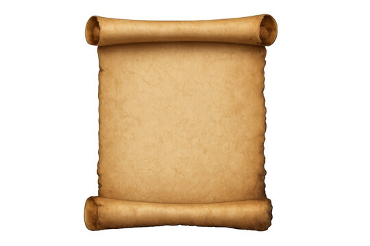 Old blank parchment scroll or vintage paper document unrolling, showing antique texture, with transparent background