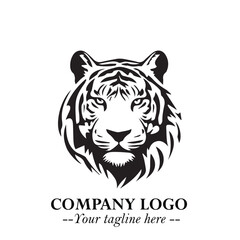 Powerful Head of Tiger Logo Symbol in Black on White Background with Bold Modern Minimalist Design