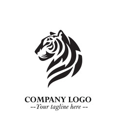 Powerful Head of Tiger Logo Symbol in Black on White Background with Bold Modern Minimalist Design